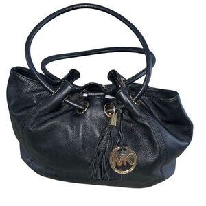 Michael Kors Womens Leather Ring Handle‎ Hobo Handbag Black